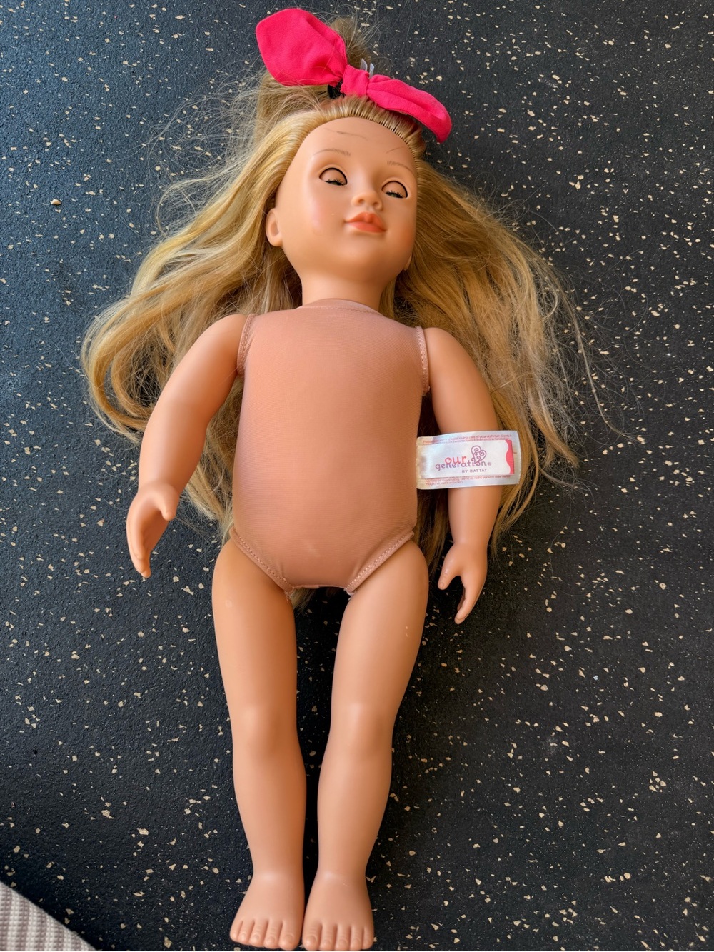 Blonde Hair Soft-Body Doll with Pink Bow